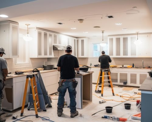 Coordinated teamwork, kitchen enhancement, contemporary technology, home transformation, professional touch, appliance installation. Crafted with precision. Generated by AI.